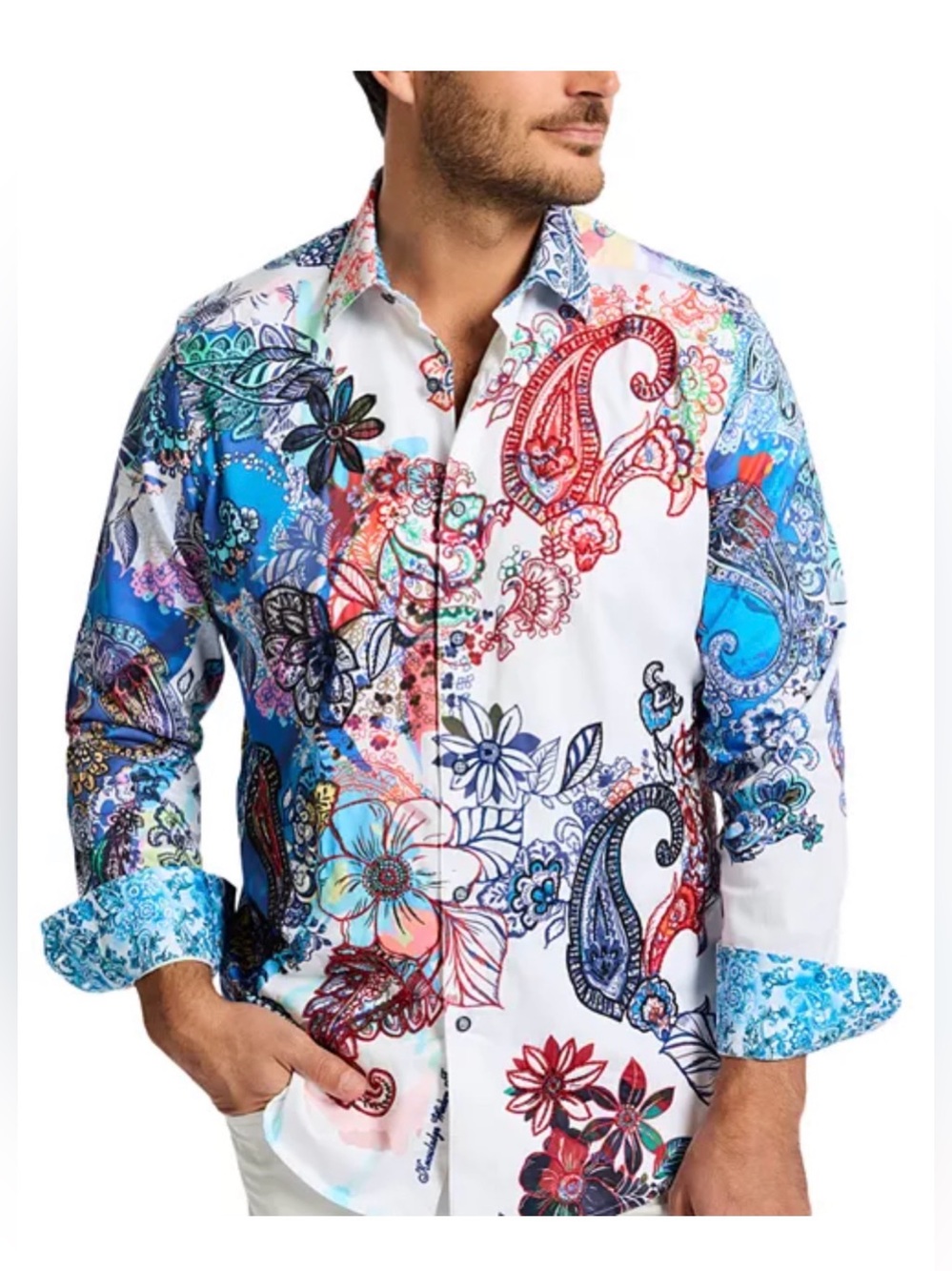 Robert Graham Branca cotton paisley embroidered button down shirt • Large